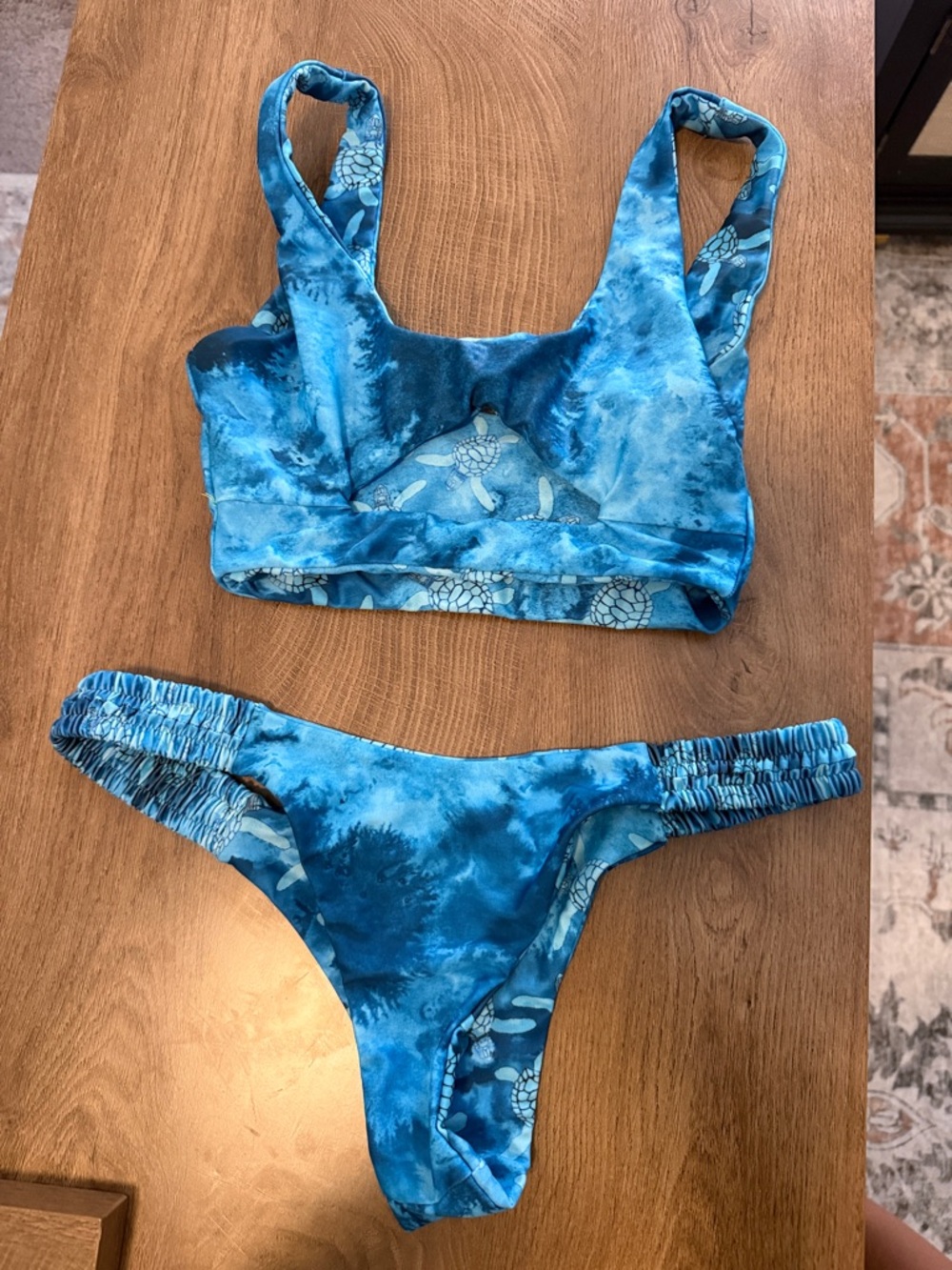 Blue Tie-Dye Turtle Print Bikini Set